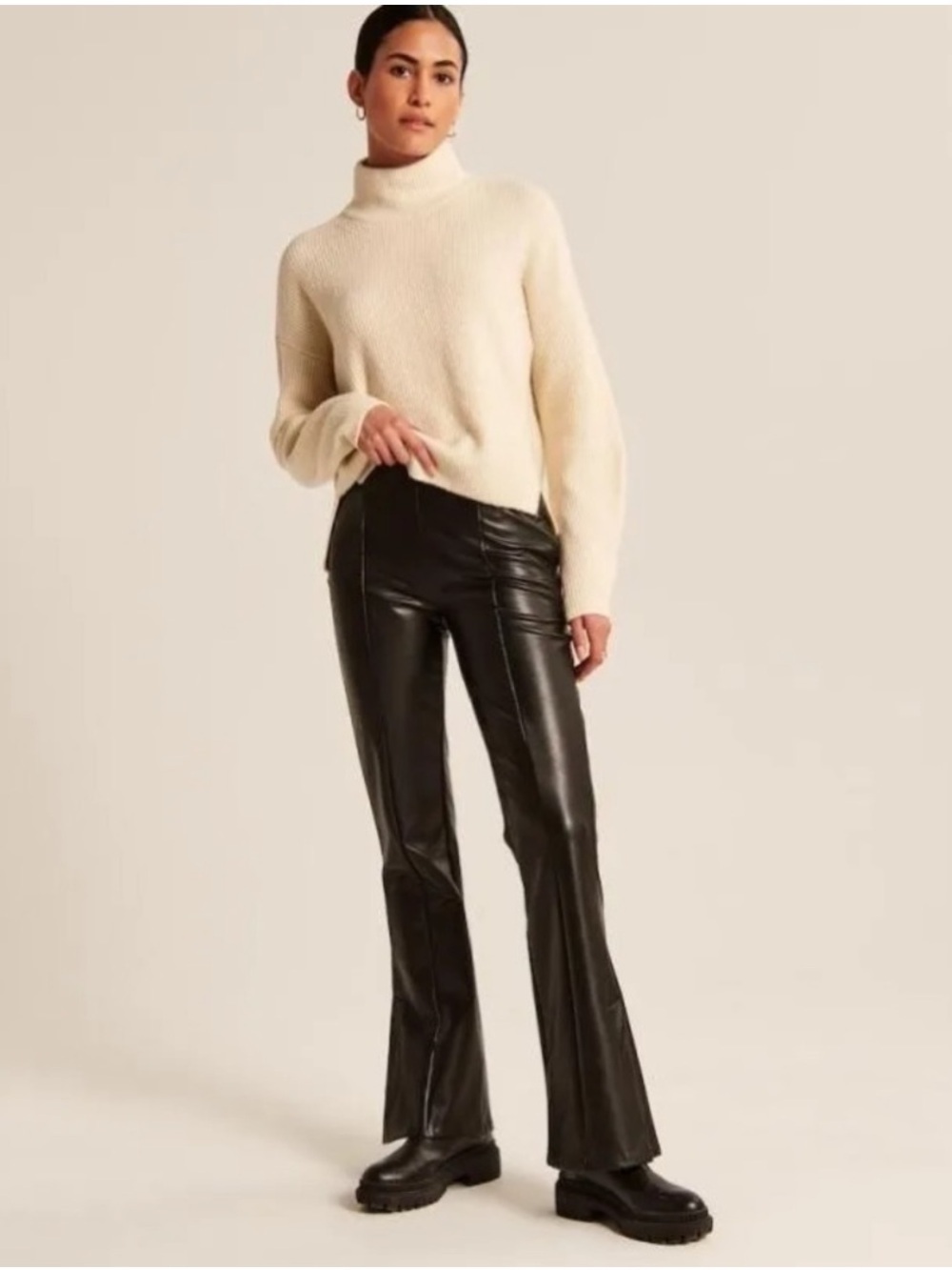 Abercrombie & Fitch Vegan Leather Side Zip Split Hem Flared Pants Size Medium
